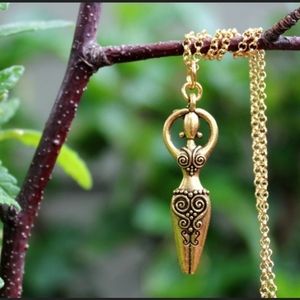 Gold goddess moon necklace wicca pagan